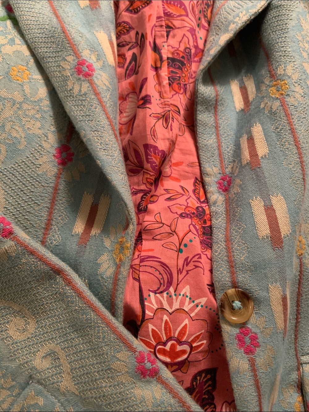 Vintage Sundance Turquoise embroidered Floral-Accented Stripe Blazer L - Picture 3 of 14